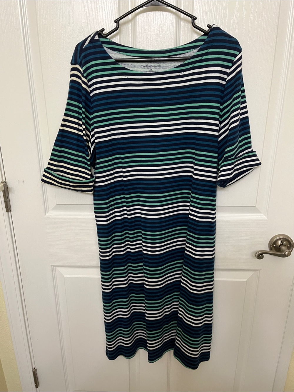 croft & barrow Navy, Teal, White & Black Striped Midi Dress